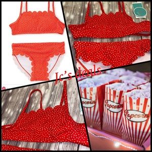 Copper key girls red dosidot scallop bikini set